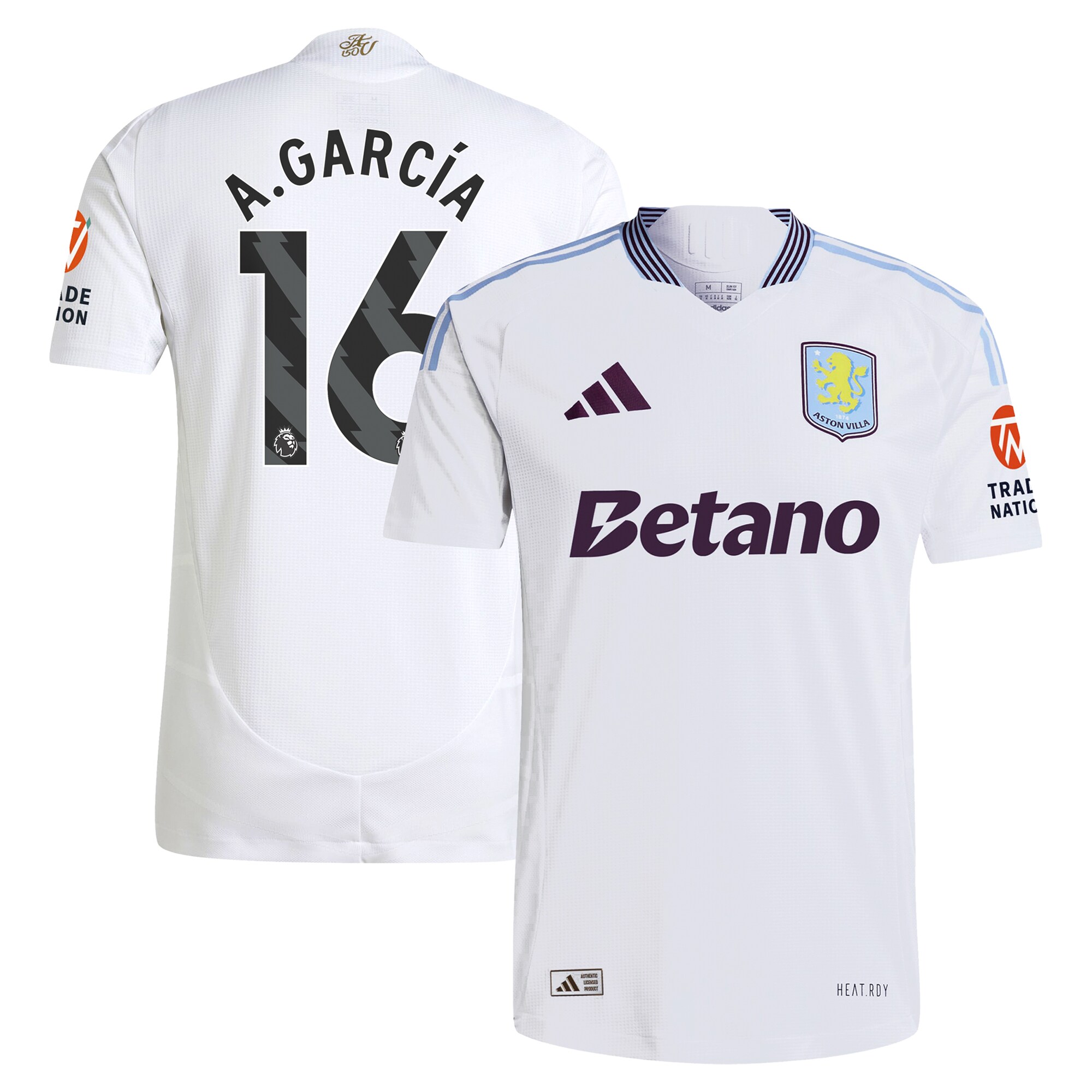 Aston Villa aston villa adidas away authentic shirt 2024-25 with a.garcía 16 printing Collection | AVFC Jerseys & Fan Gear