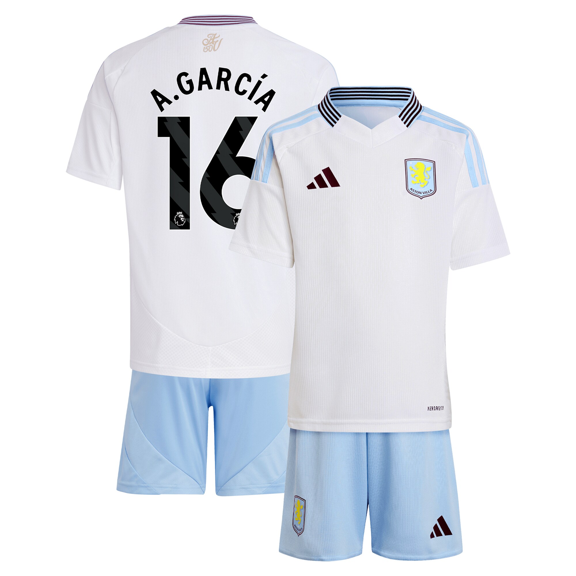 Aston Villa aston villa adidas away mini kit 2024-25 with a.garcía 16 printing Collection | AVFC Jerseys & Fan Gear