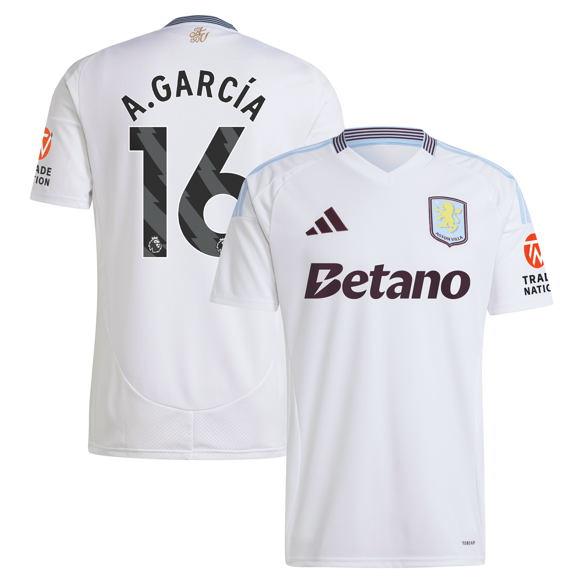 Aston Villa aston villa adidas away shirt 2024-25 with a.garcía 16 printing Collection | AVFC Jerseys & Fan Gear