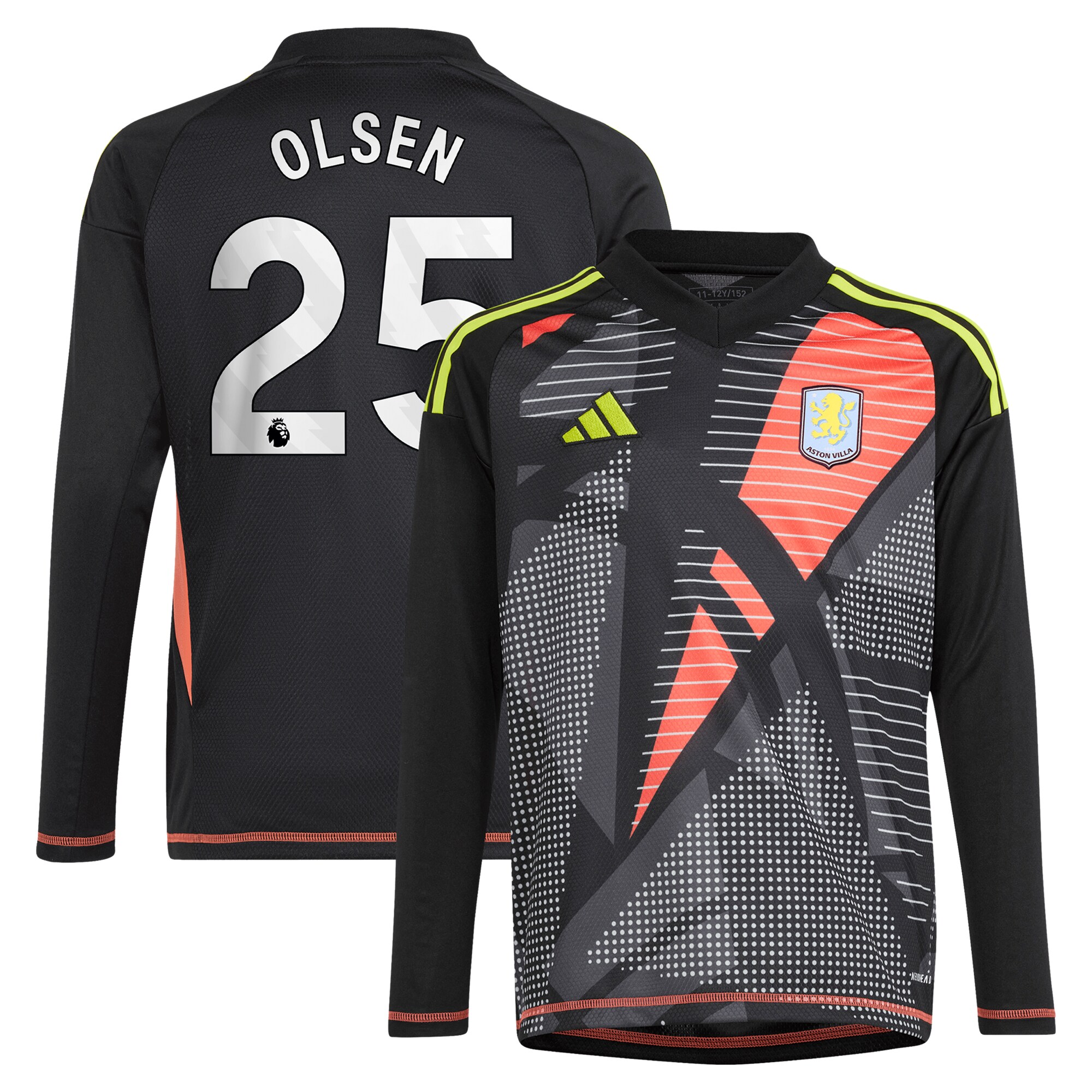Aston Villa aston villa adidas goalkeeper shirt 2024-25 – long sleeve – kids with olsen 25 printing – 202029322 Collection | AVFC Jerseys & Fan Gear