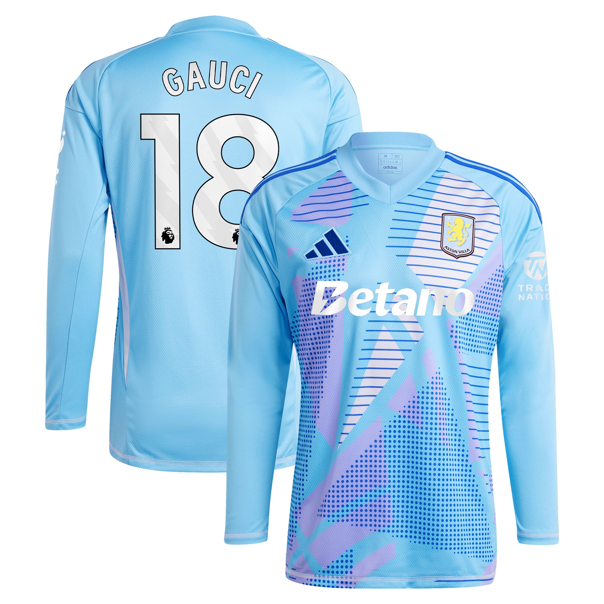 Aston Villa aston villa adidas goalkeeper shirt 2024-25 – long sleeve with gauci 18 printing – 202030982 Collection | AVFC Jerseys & Fan Gear