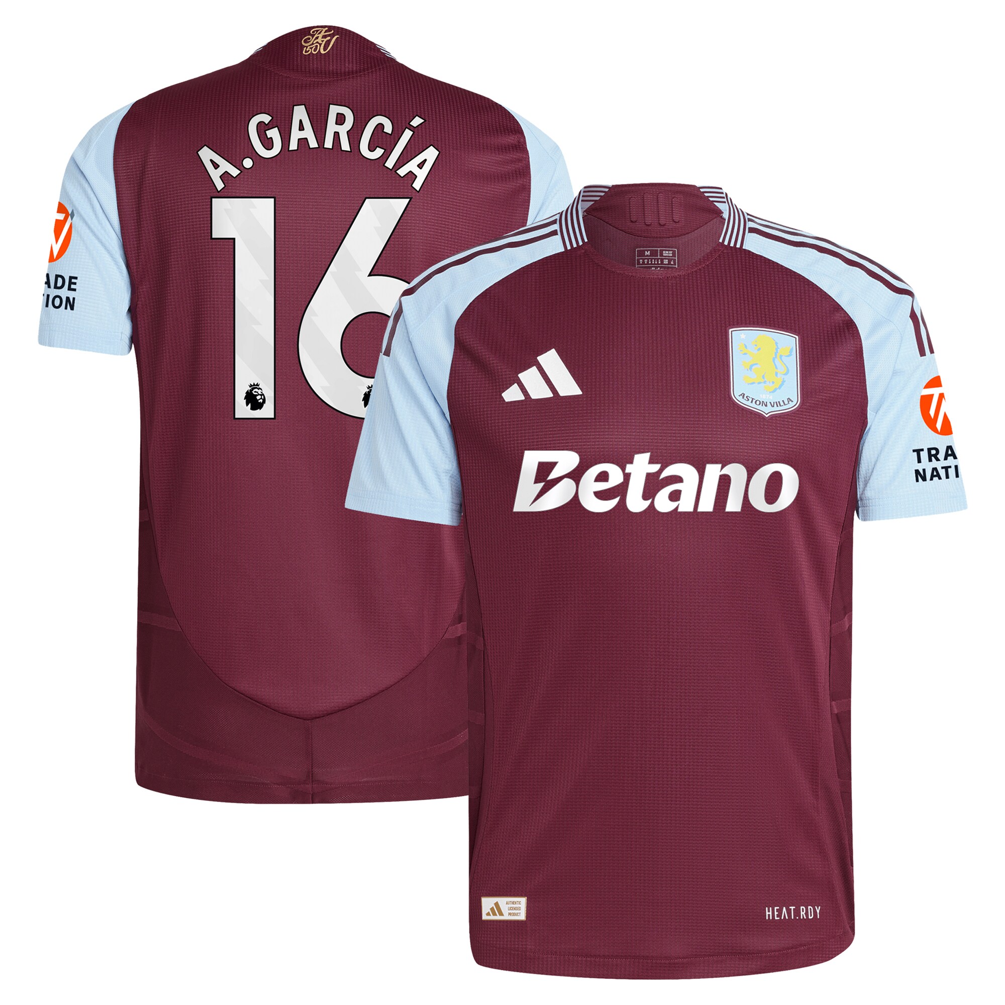 Aston Villa aston villa adidas home authentic shirt 2024-25 with a.garcía 16 printing Collection | AVFC Jerseys & Fan Gear