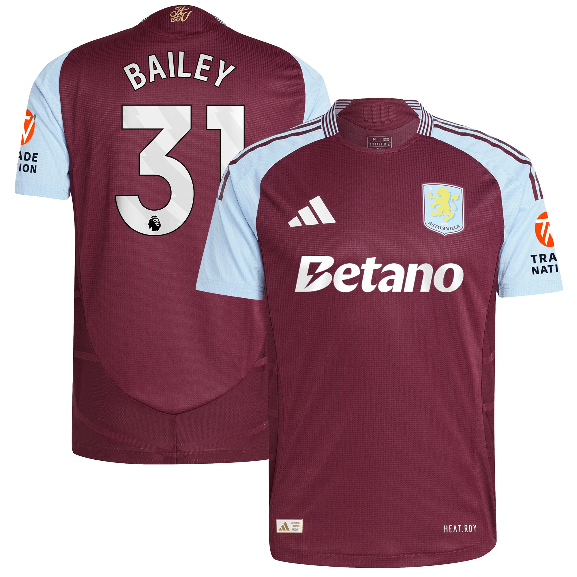 Aston Villa aston villa adidas home authentic shirt 2024-25 with bailey 31 printing Collection | AVFC Jerseys & Fan Gear