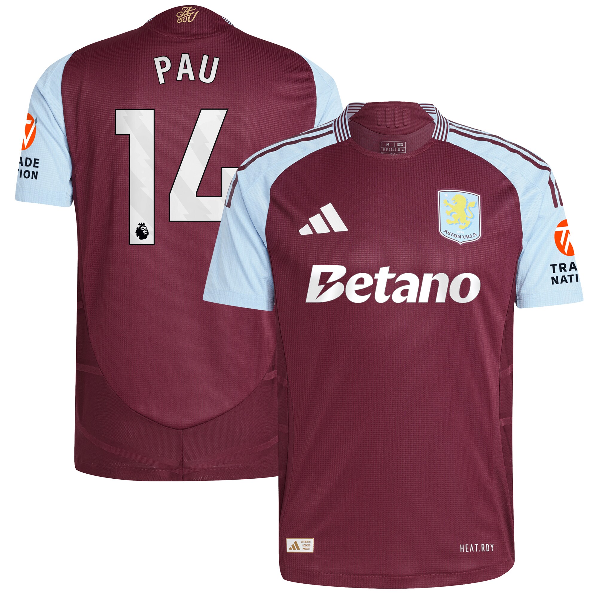 Aston Villa aston villa adidas home authentic shirt 2024-25 with pau 14 printing Collection | AVFC Jerseys & Fan Gear