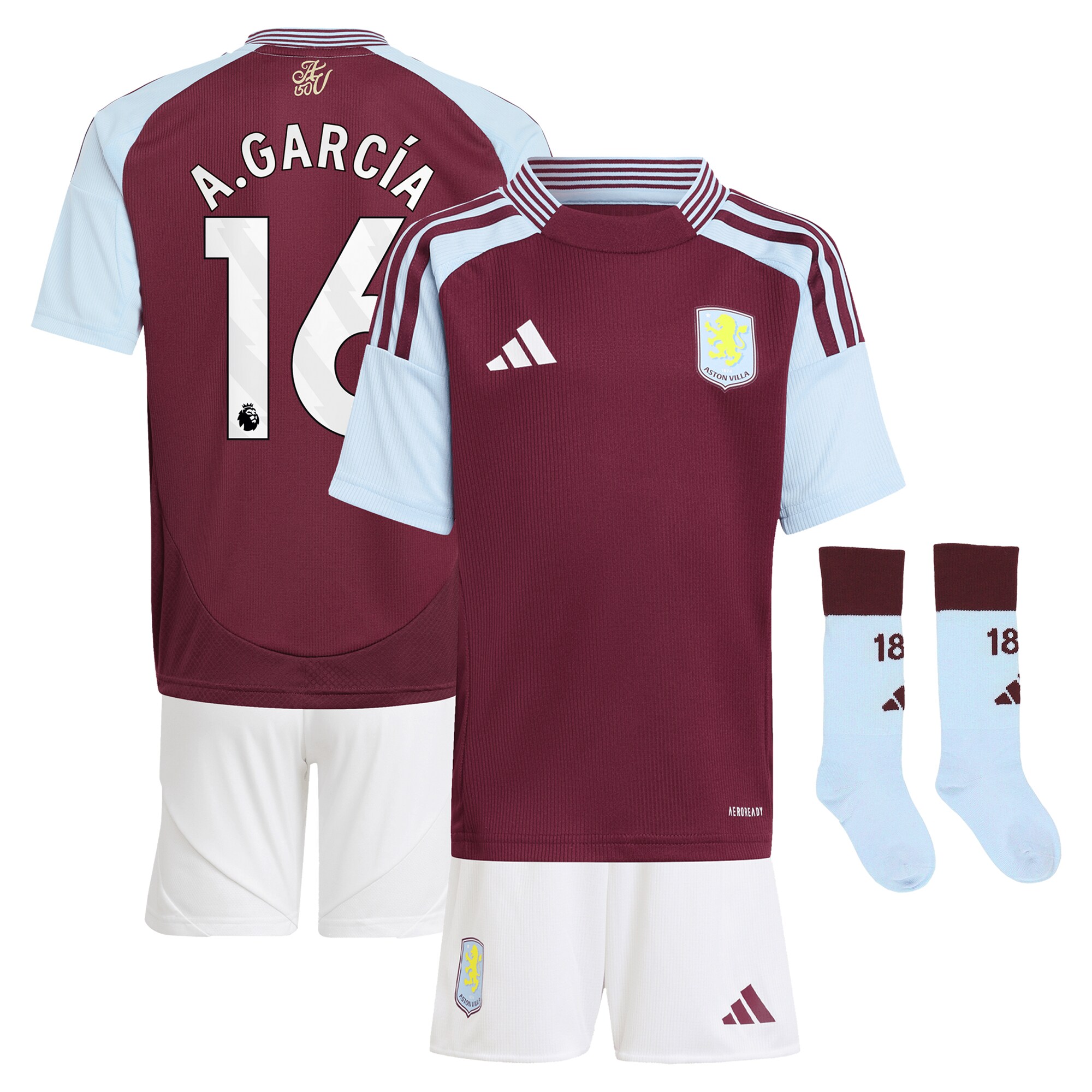 Aston Villa aston villa adidas home mini kit 2024-25 with a.garcía 16 printing Collection | AVFC Jerseys & Fan Gear