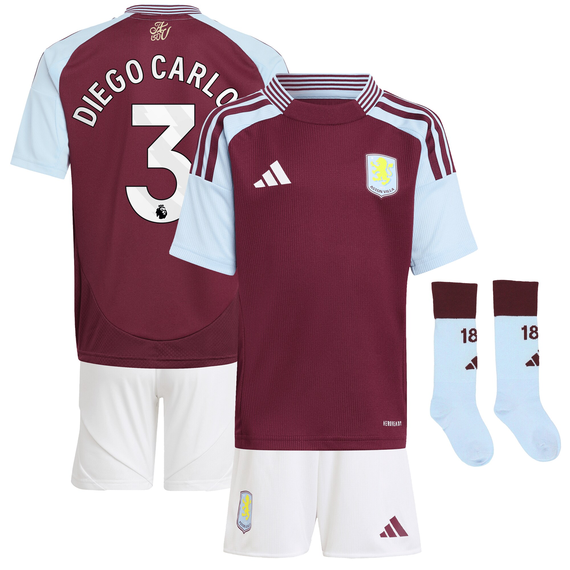 Aston Villa aston villa adidas home mini kit 2024-25 with diego carlos 3 printing Collection | AVFC Jerseys & Fan Gear