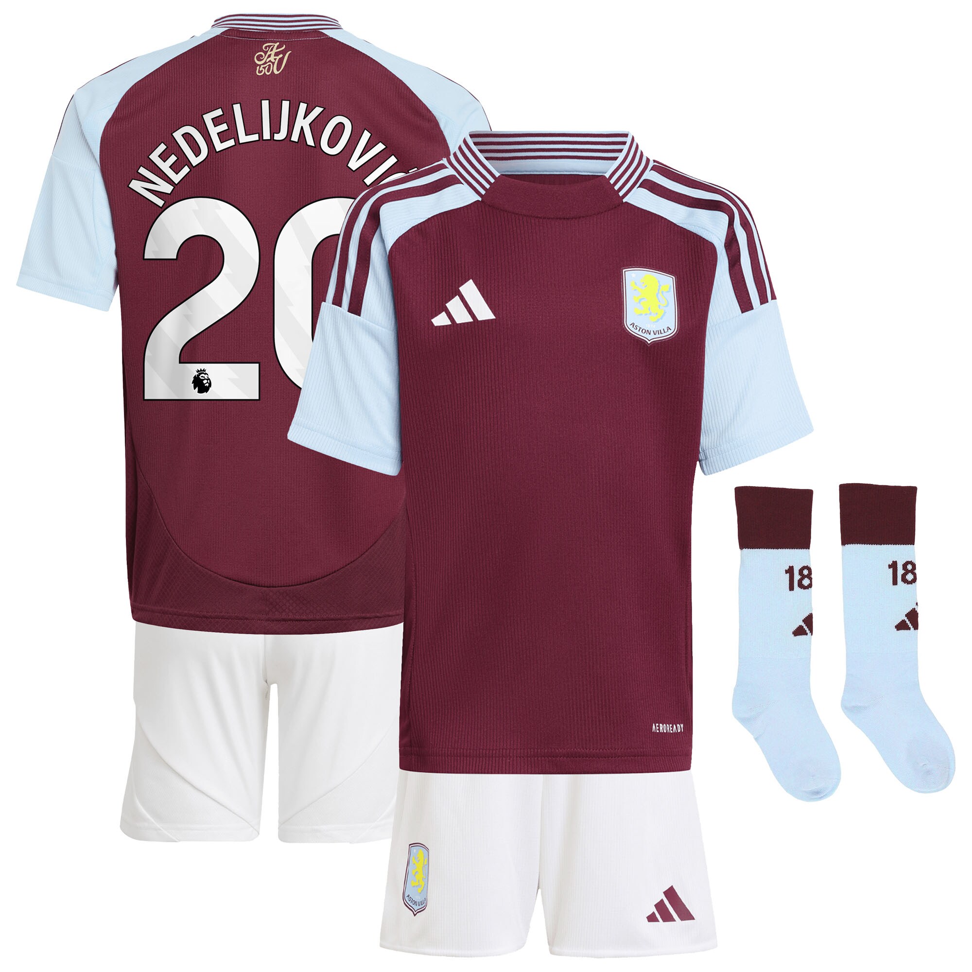 Aston Villa aston villa adidas home mini kit 2024-25 with nedeljković 20 printing Collection | AVFC Jerseys & Fan Gear