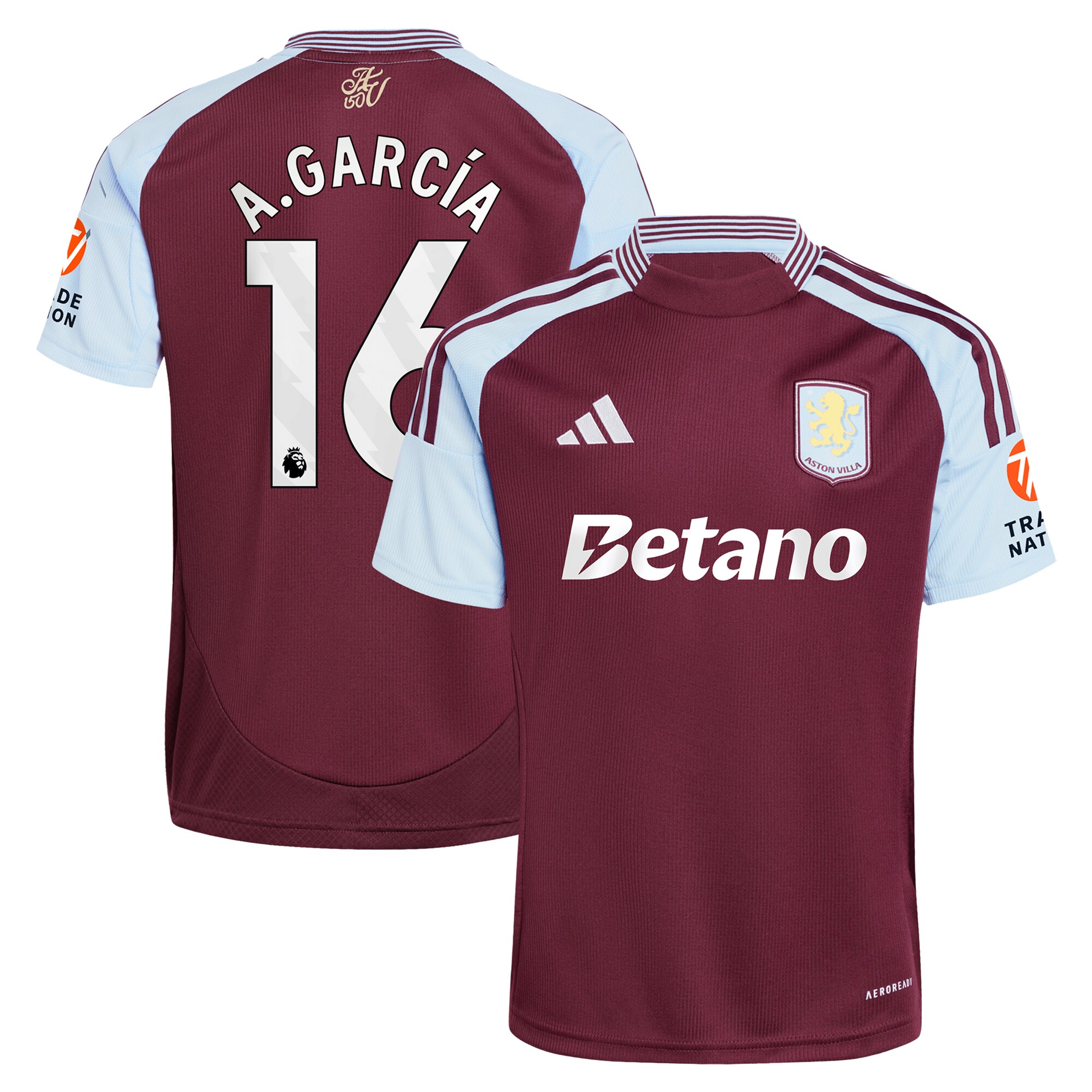 Aston Villa aston villa adidas home shirt 2024-25 with a.garcía 16 printing Collection | AVFC Jerseys & Fan Gear