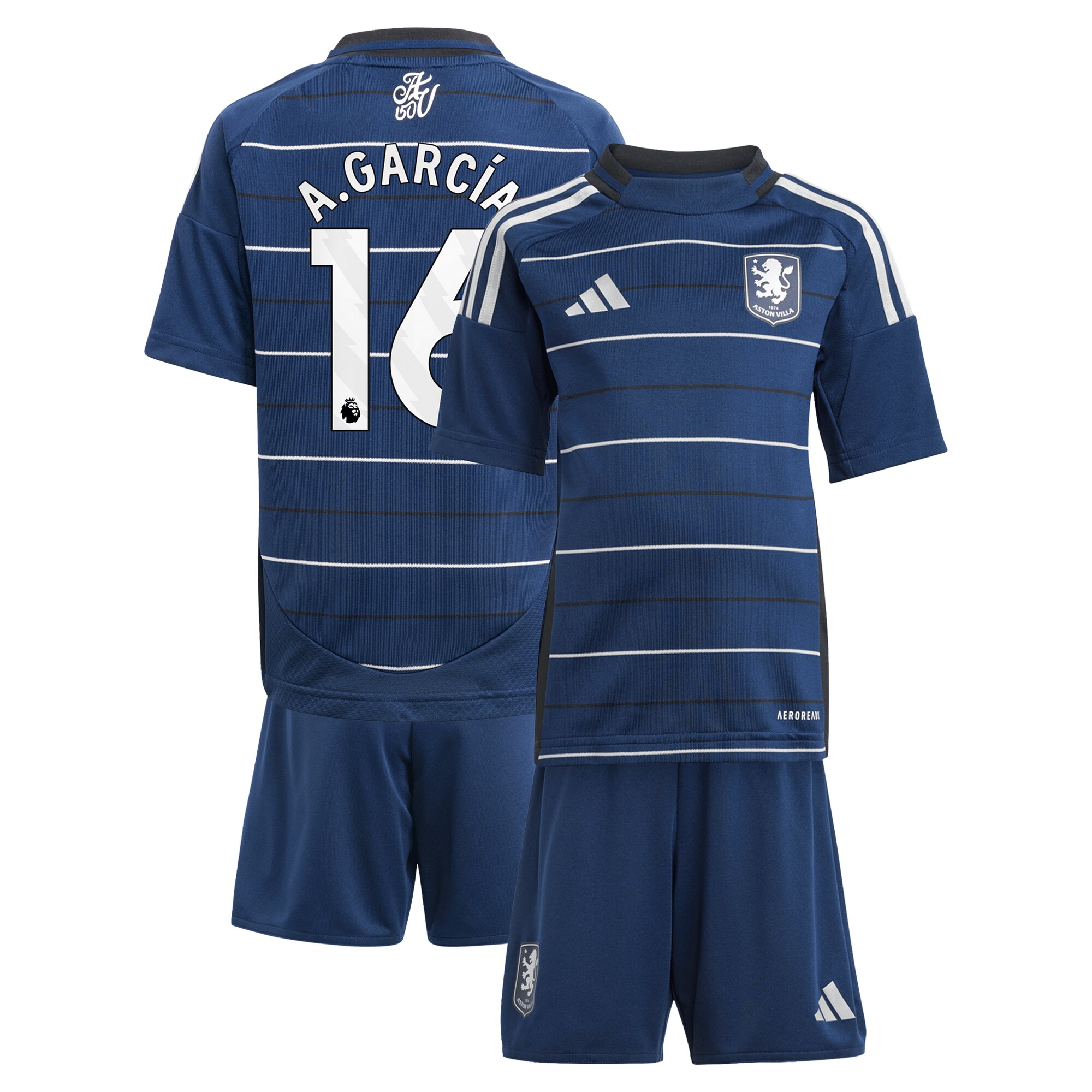 Aston Villa aston villa adidas third minikit 2024-25 with a.garcía 16 printing Collection | AVFC Jerseys & Fan Gear