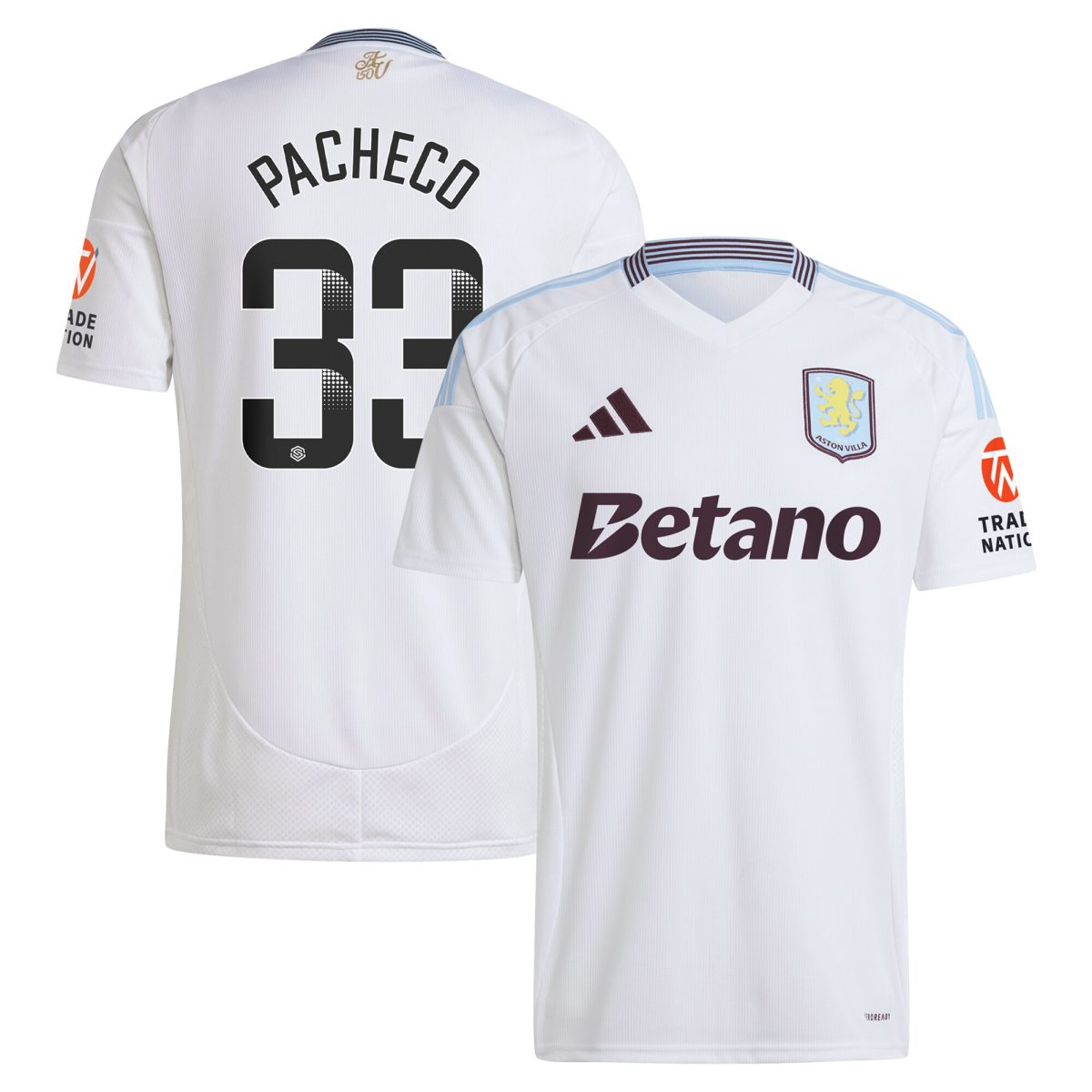 Aston Villa aston villa wsl adidas away shirt 2024-25 with pacheco 33 printing Collection | AVFC Jerseys & Fan Gear